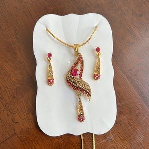 New Pink and White Stone Costume Jewelry Set